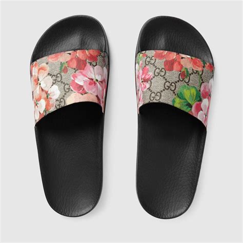 gucci flower print shoes|gucci flip flops with flowers.